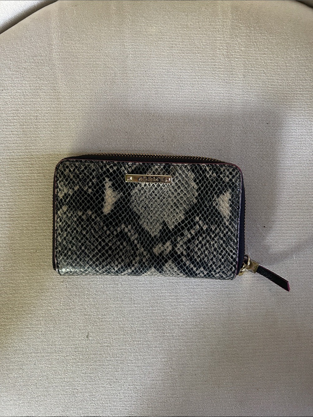 Stella & Dot Snake-Print Zip Wallet in Gray and Black